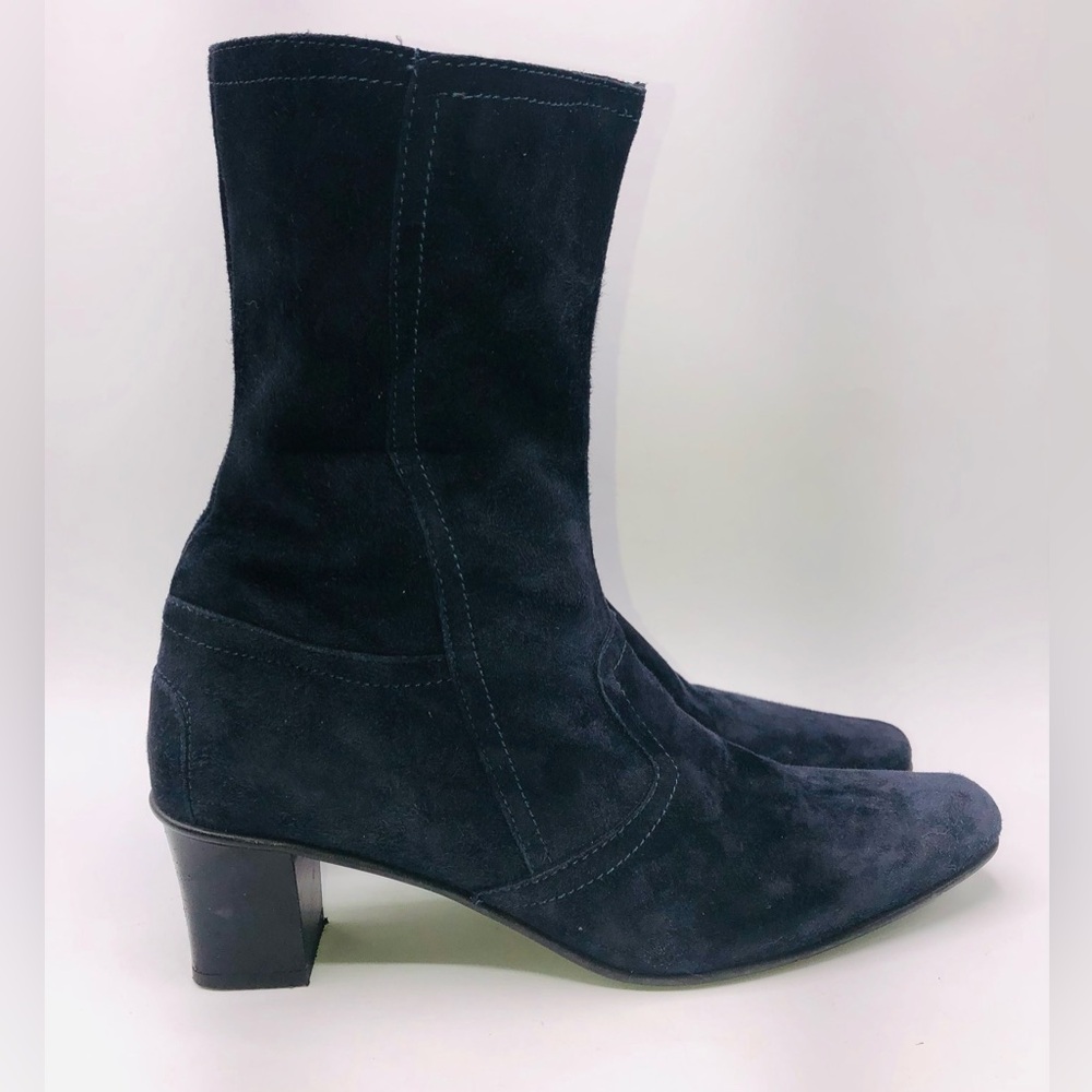 Stokton Scarpe Giovani Italy Blue Suede Block Heel Ankle Boots Women’s 38 Zip